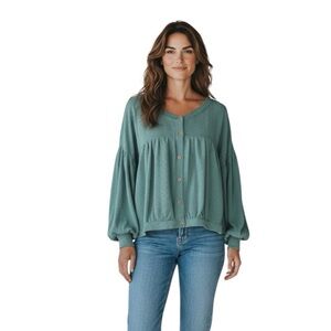 Neve & Hawk Longway Balloon Sleeve Button Front Lagenlook Shirt